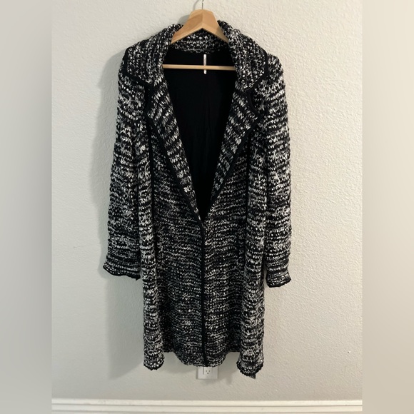 FREE PEOPLE Last Dance Duster/Cardigan Black/White Size: L - Picture 7 of 12